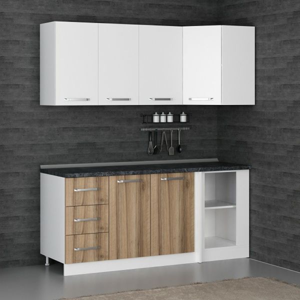 Minar 185Cm Köşe Mutfak Dolabı - Beyaz/Dore K185-D4