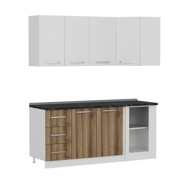 Minar 185Cm Köşe Mutfak Dolabı - Beyaz/Dore K185-D4