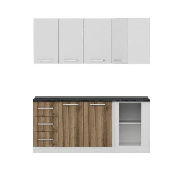 Minar 185Cm Köşe Mutfak Dolabı - Beyaz/Dore K185-D4