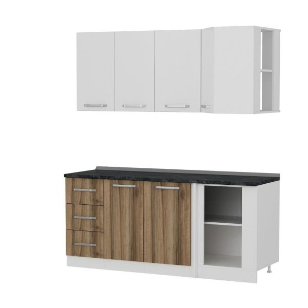 Minar 185Cm Köşe Mutfak Dolabı - Beyaz/Dore K185-D4