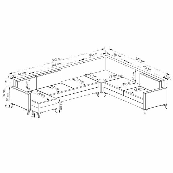 Kristal (D+3+K+2) Uzanmalı L Köşe Koltuk Takımı Bej