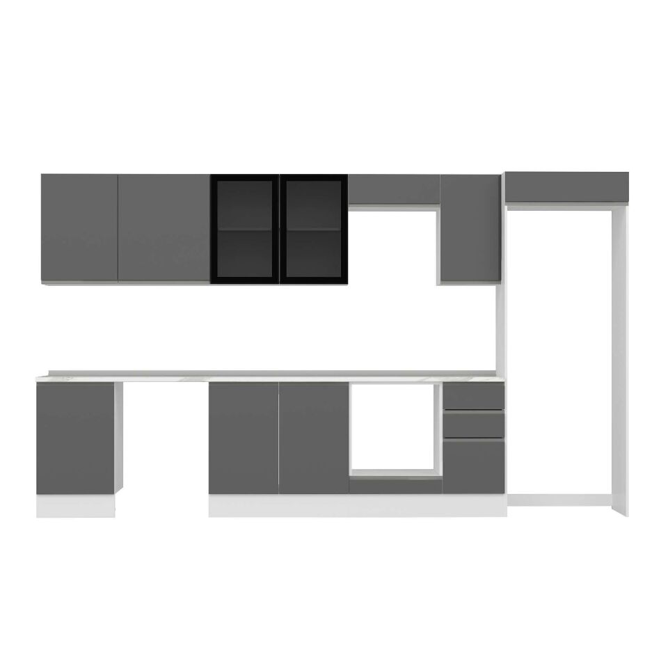 Alvinka 370X222 Cm High Gloss Mutfak Dolabı Mb-E80S50S40-3 High Gloss | Antrasit - Mdf