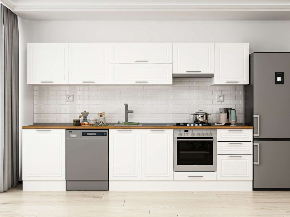Alvinka 320X210 Cm Klasik Mebran Mutfak Dolabı M-E90S60S50-1 Mebran | Beyaz - Mdf