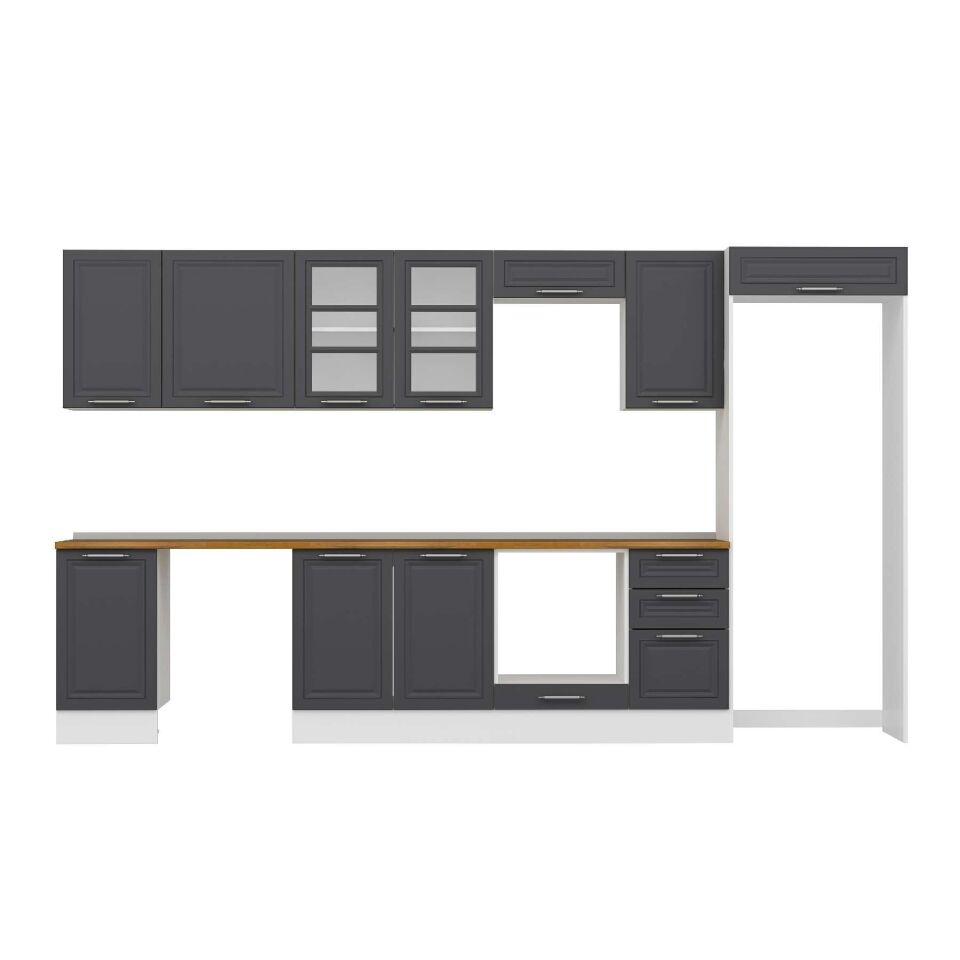 Alvinka 380X222 Cm Klasik Mebran Mutfak Dolabı Mb-E90S45S45-3 Mebran | Antrasit - Suntalam