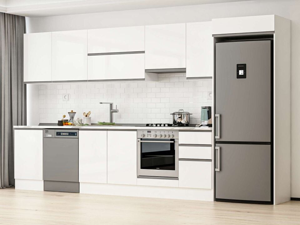 Alvinka 375X222 Cm High Gloss Mutfak Dolabı Mb-E80S50S45-1 High Gloss | Beyaz - Suntalam