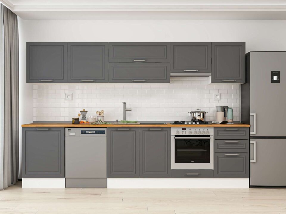 Alvinka 320X210 Cm Klasik Mebran Mutfak Dolabı M-E90S60S50-1 Mebran | Antrasit - Mdf