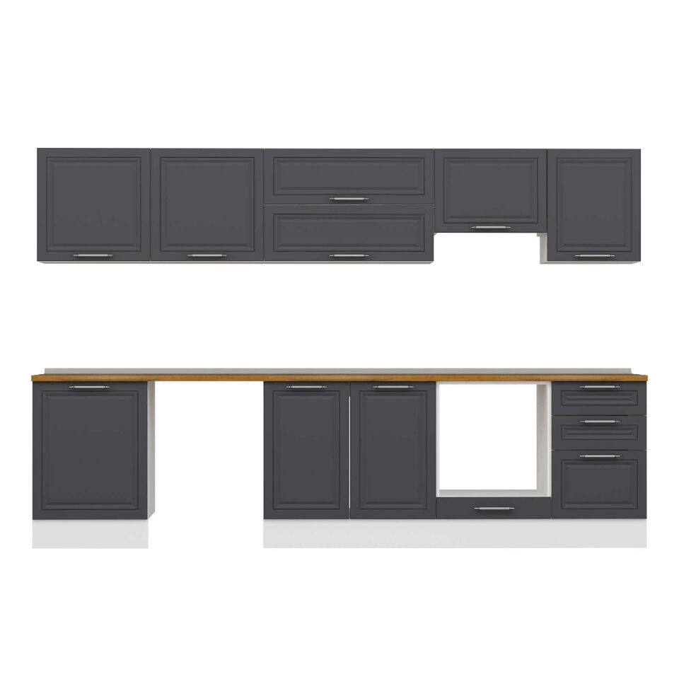 Alvinka 320X210 Cm Klasik Mebran Mutfak Dolabı M-E90S60S50-1 Mebran | Antrasit - Mdf