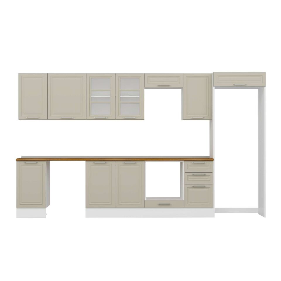 Alvinka 380X222 Cm Klasik Mebran Mutfak Dolabı Mb-E90S45S45-3 Mebran | Kumtaşı - Suntalam