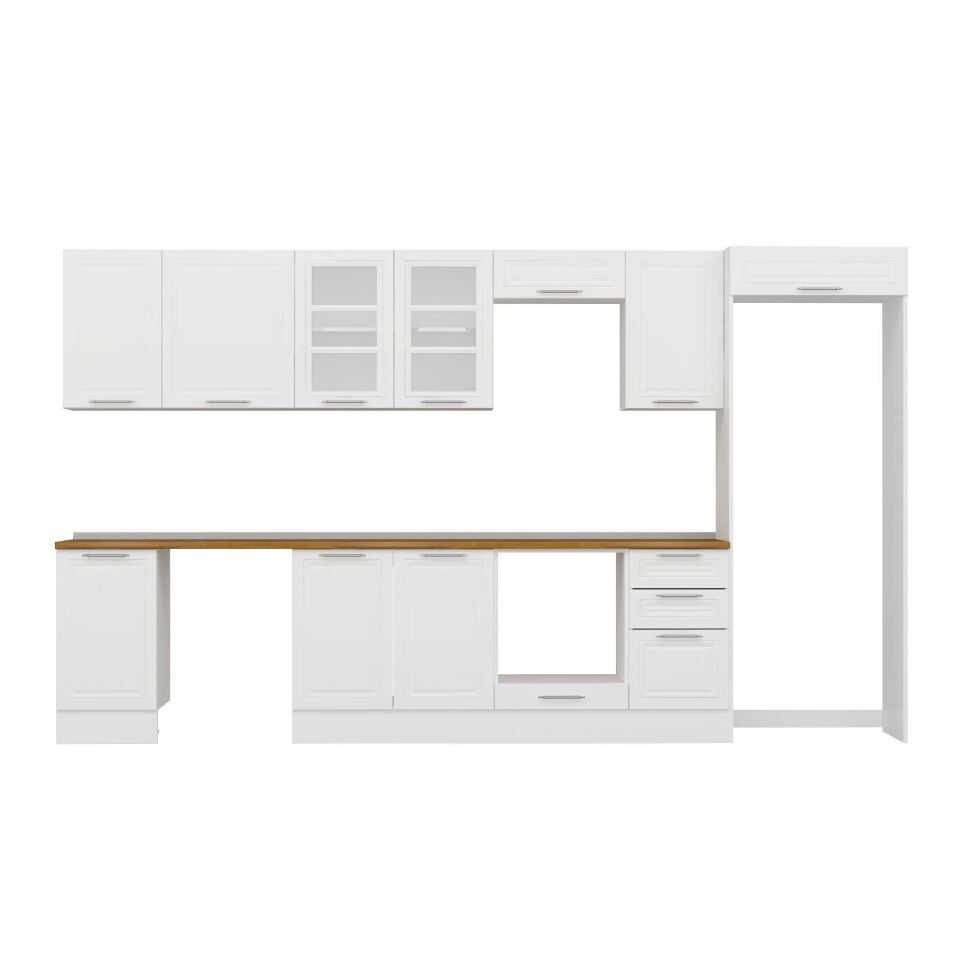 Alvinka 380X222 Cm Klasik Mebran Mutfak Dolabı Mb-E90S45S45-3 Mebran | Beyaz - Mdf