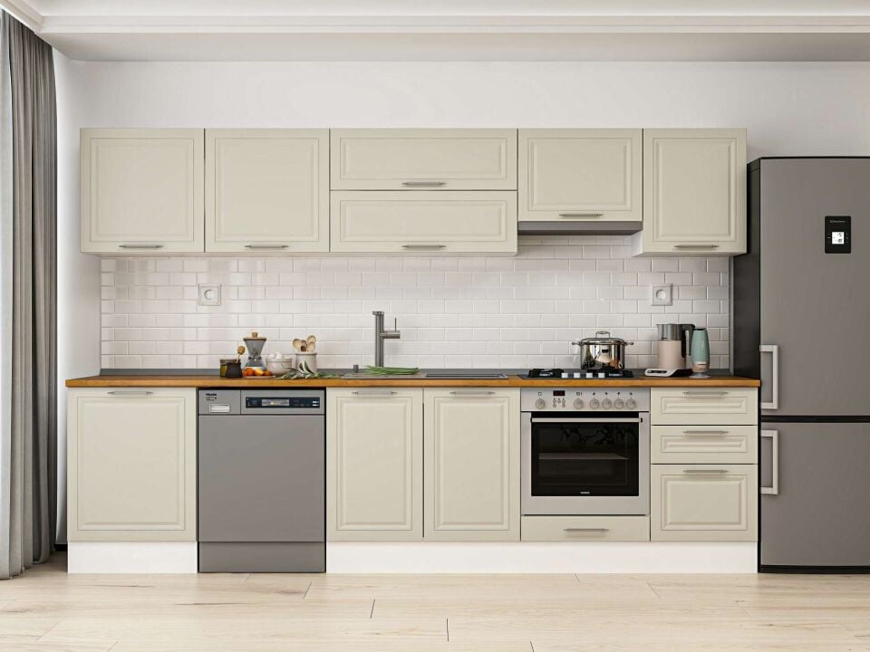 Alvinka 320X210 Cm Klasik Mebran Mutfak Dolabı M-E90S60S50-1 Mebran | Kumtaşı - Mdf