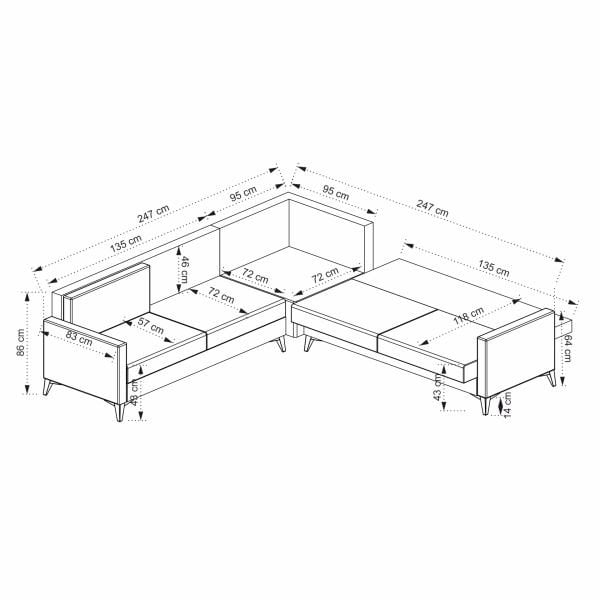 Kristal (2+K+2) L Köşe Koltuk Takımı Koyu Gri