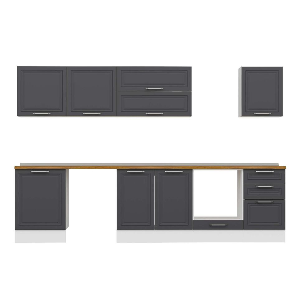 Alvinka 320X210 Cm Klasik Mebran Mutfak Dolabı M-E90S60S50-2 Mebran | Antrasit - Suntalam