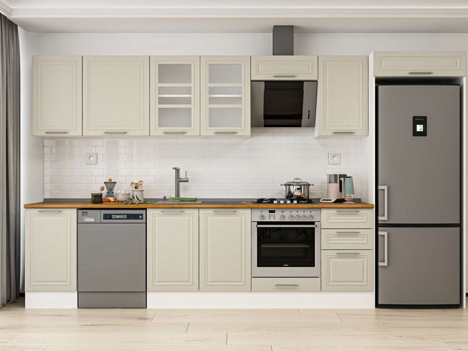 Alvinka 380X222 Cm Klasik Mebran Mutfak Dolabı Mb-E90S45S45-3 Mebran | Kumtaşı - Mdf