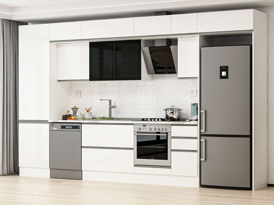 Alvinka 380X240 Cm High Gloss Mutfak Dolabı Mbb-E80B60S40-3 High Gloss | Beyaz - Suntalam