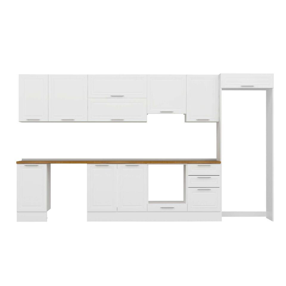 Alvinka 385X222 Cm Klasik Mebran Mutfak Dolabı Mb-E90S45S50-1 Mebran | Beyaz - Suntalam