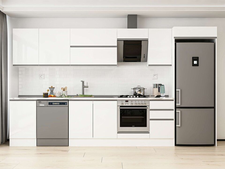 Alvinka 375X222 Cm High Gloss Mutfak Dolabı Mb-E80S50S45-2 High Gloss | Beyaz - Mdf