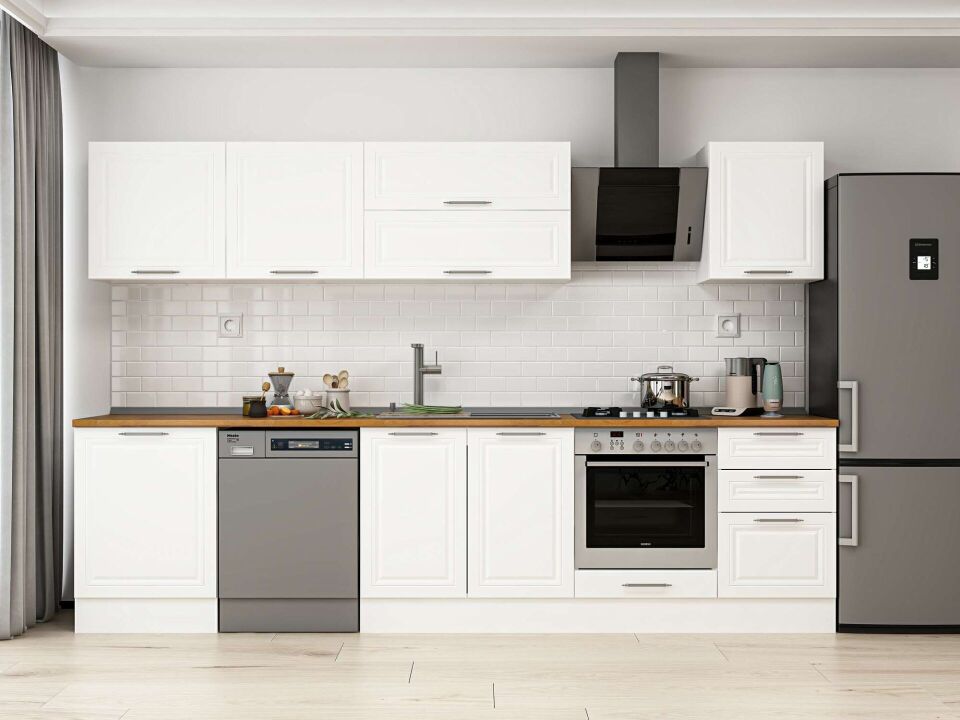 Alvinka 320X210 Cm Klasik Mebran Mutfak Dolabı M-E90S60S50-2 Mebran | Beyaz - Mdf