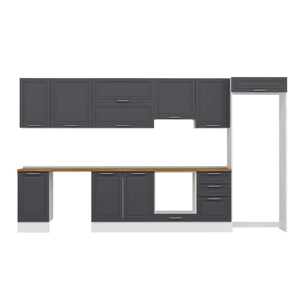 Alvinka 385X222 Cm Klasik Mebran Mutfak Dolabı Mb-E90S45S50-1 Mebran | Antrasit - Suntalam