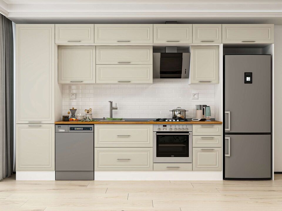 Alvinka 385X240 Cm Klasik Mebran Mutfak Dolabı Mbb-E80B60S45-2 Mebran | Kumtaşı - Mdf