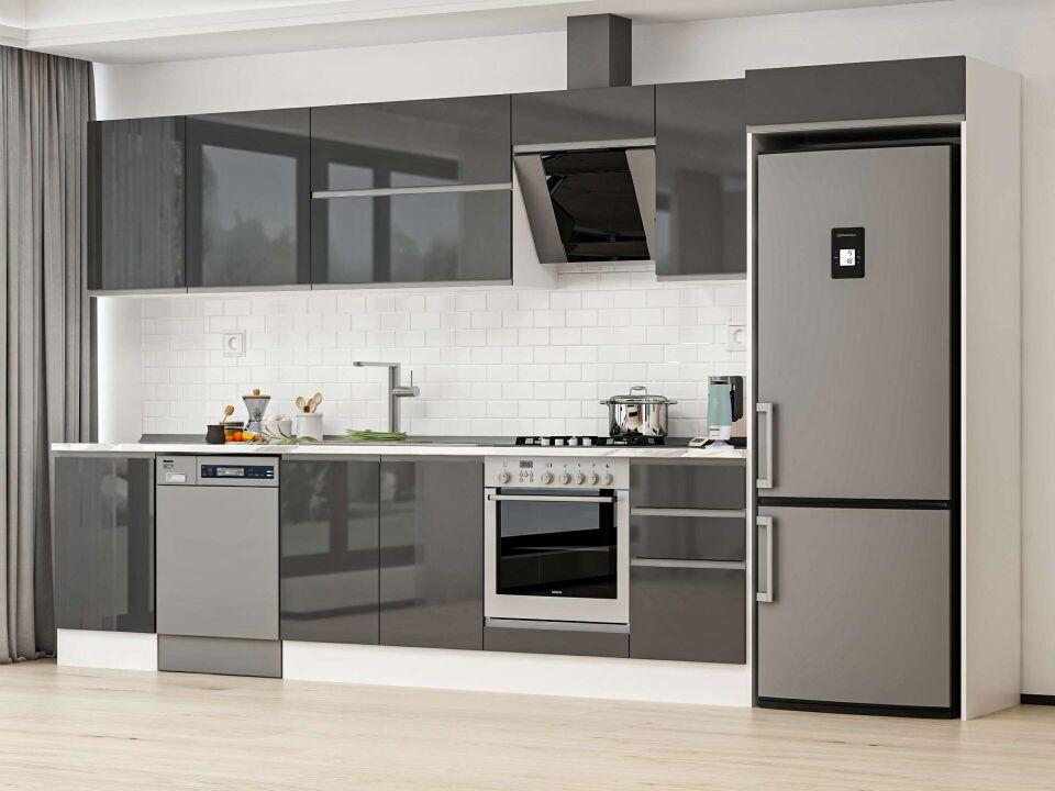 Alvinka 375X222 Cm High Gloss Mutfak Dolabı Mb-E80S50S45-2 High Gloss | Antrasit - Suntalam
