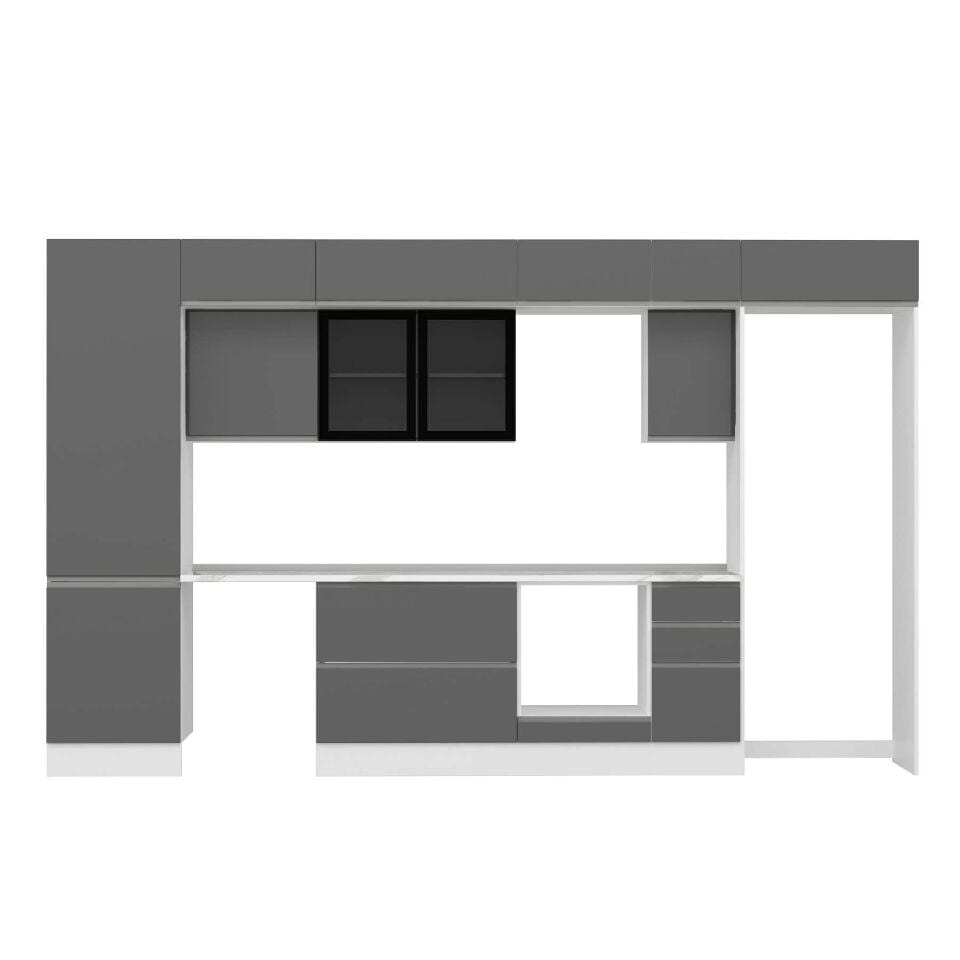 Alvinka 380X240 Cm High Gloss Mutfak Dolabı Mbb-E80B60S40-3 High Gloss | Antrasit - Suntalam