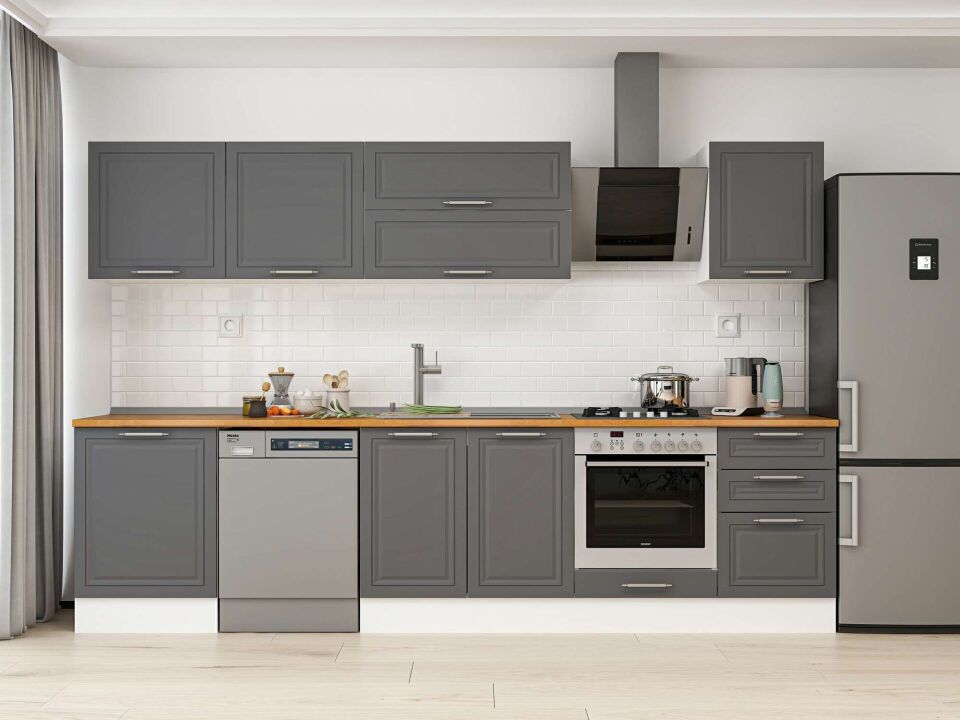 Alvinka 320X210 Cm Klasik Mebran Mutfak Dolabı M-E90S60S50-2 Mebran | Antrasit - Mdf