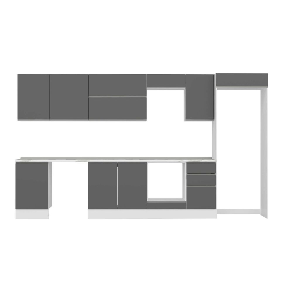 Alvinka 375X222 Cm High Gloss Mutfak Dolabı Mb-E80S50S45-2 High Gloss | Antrasit - Mdf