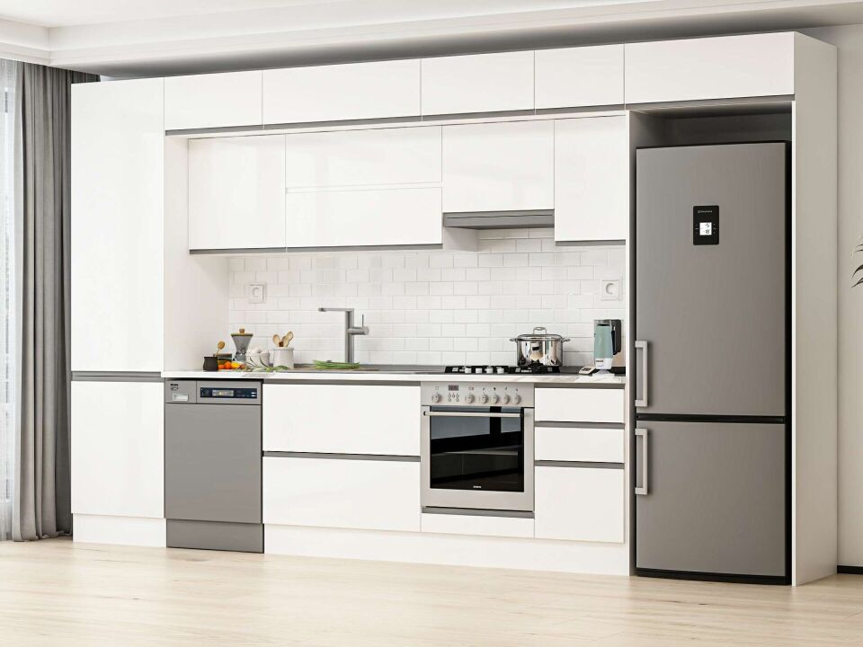 Alvinka 385X240 Cm High Gloss Mutfak Dolabı Mbb-E80B60S45-1 High Gloss | Beyaz - Suntalam
