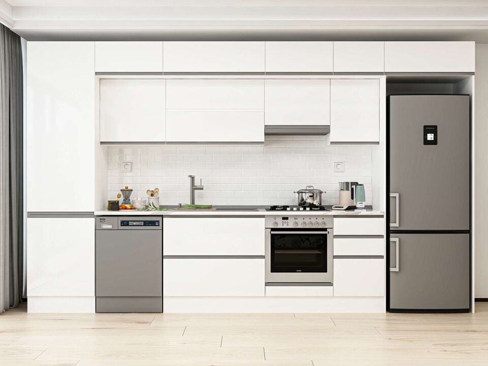 Alvinka 385X240 Cm High Gloss Mutfak Dolabı Mbb-E80B60S45-1 High Gloss | Beyaz - Mdf