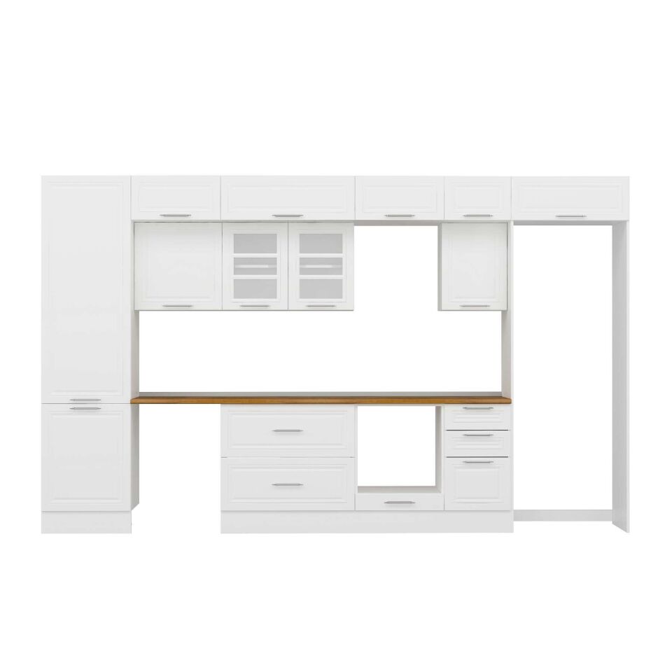 Alvinka 385X240 Cm Klasik Mebran Mutfak Dolabı Mbb-E80B60S45-3 Mebran | Beyaz - Mdf