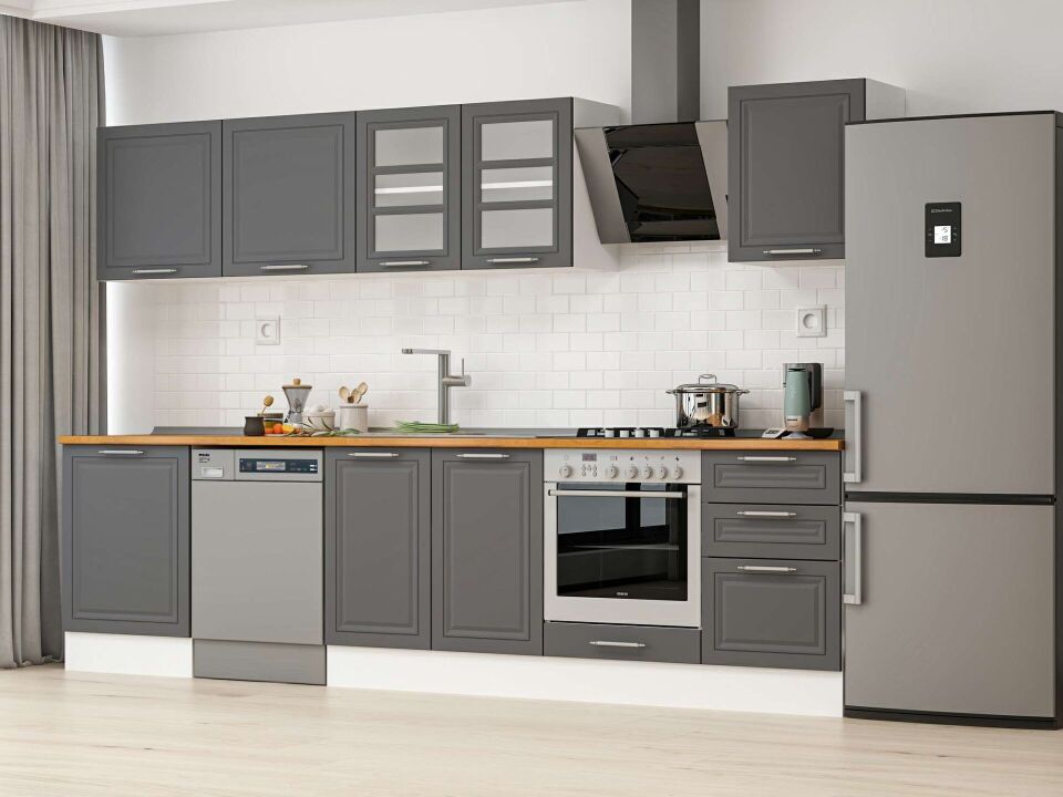 Alvinka 320X210 Cm Klasik Mebran Mutfak Dolabı M-E90S60S50-3 Mebran | Antrasit - Suntalam
