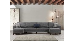 Kristal (D+2+D) Uzanmalı Köşe Koltuk Takımı Koyu Gri