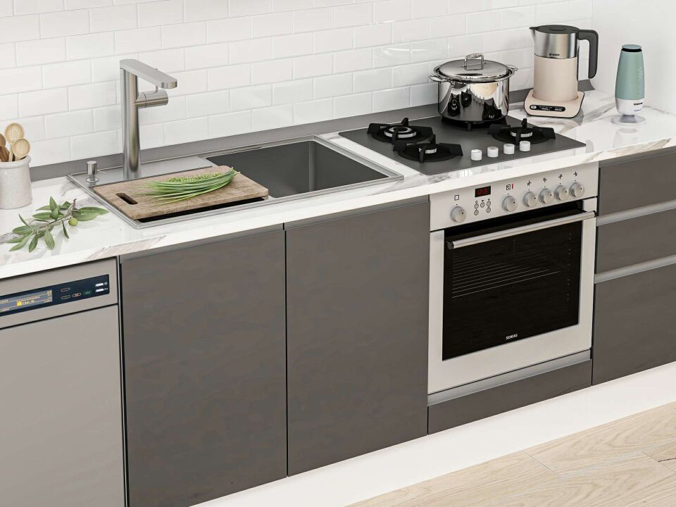 Alvinka 375X222 Cm High Gloss Mutfak Dolabı Mb-E80S50S45-3 High Gloss | Antrasit - Suntalam