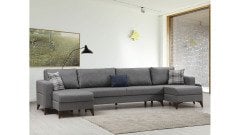 Kristal (D+3+D) Uzanmalı Köşe Koltuk Takımı Koyu Gri