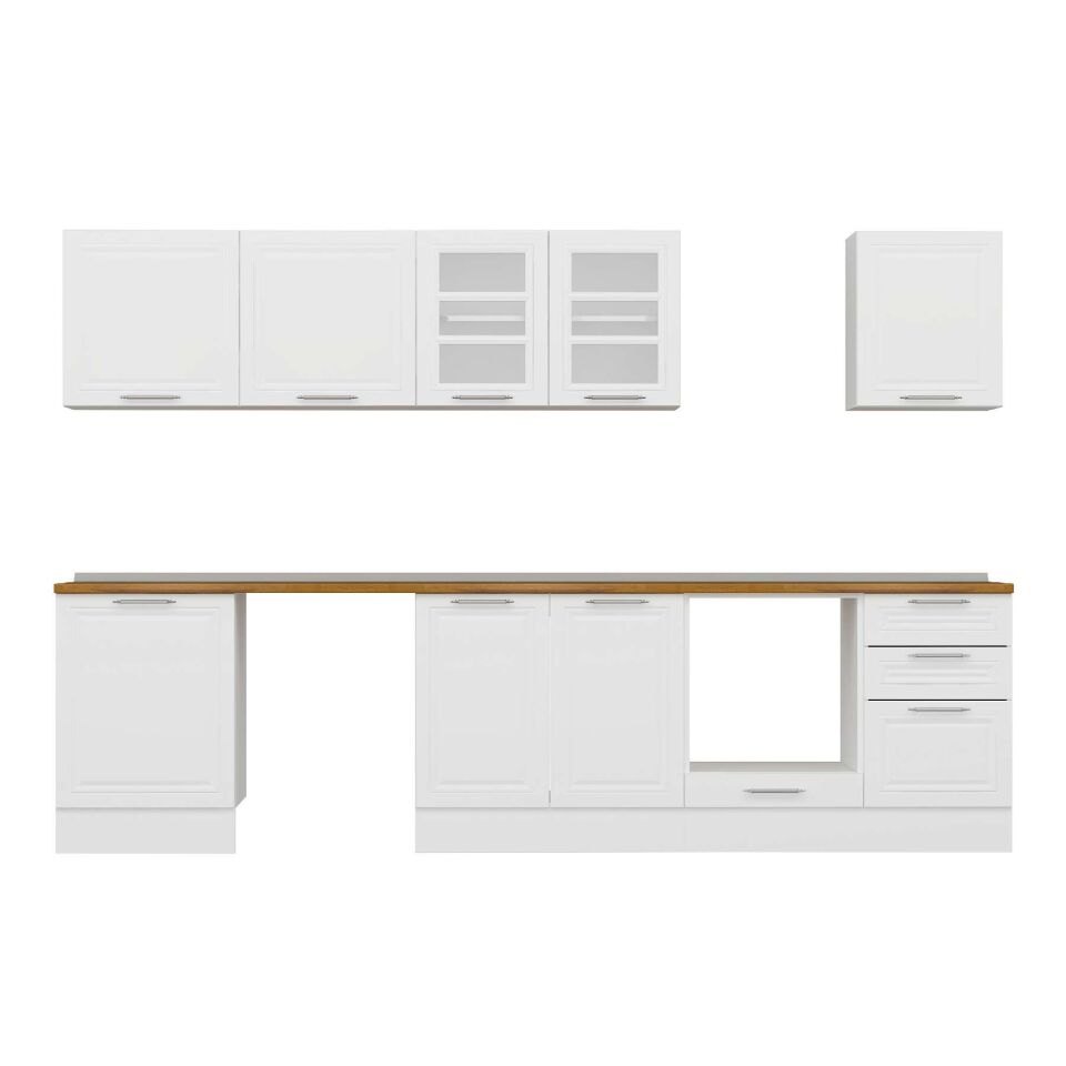 Alvinka 320X210 Cm Klasik Mebran Mutfak Dolabı M-E90S60S50-3 Mebran | Beyaz - Mdf