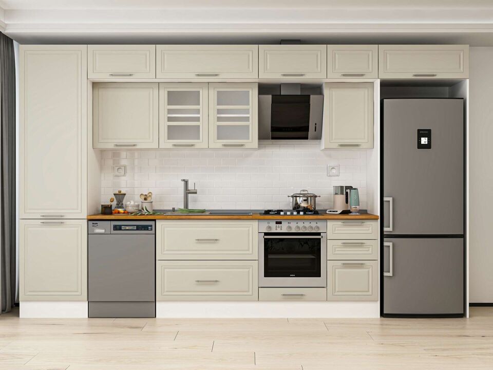 Alvinka 385X240 Cm Klasik Mebran Mutfak Dolabı Mbb-E80B60S45-3 Mebran | Kumtaşı - Mdf