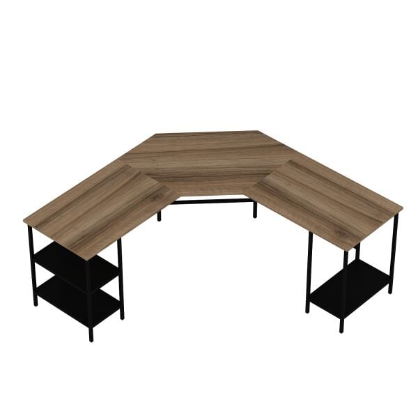 Power Raflı  L Köşe Çalışma Masası - Dore