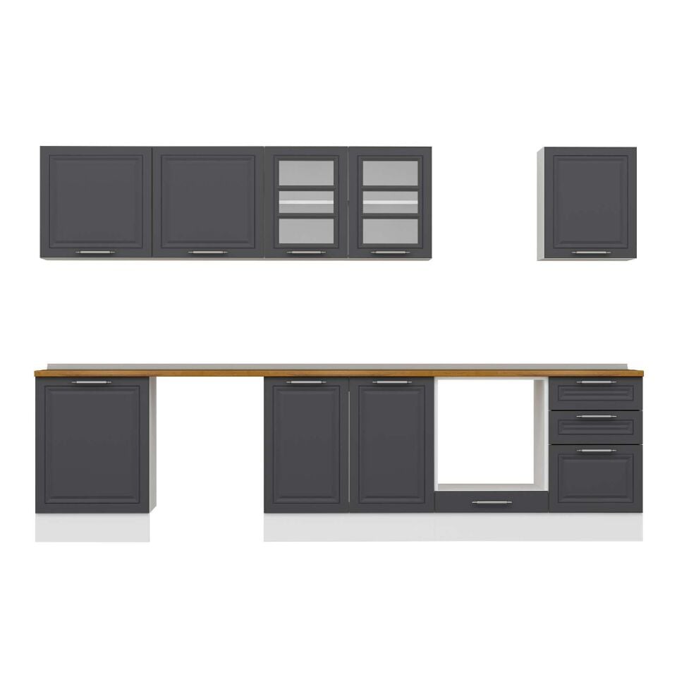 Alvinka 320X210 Cm Klasik Mebran Mutfak Dolabı M-E90S60S50-3 Mebran | Antrasit - Mdf