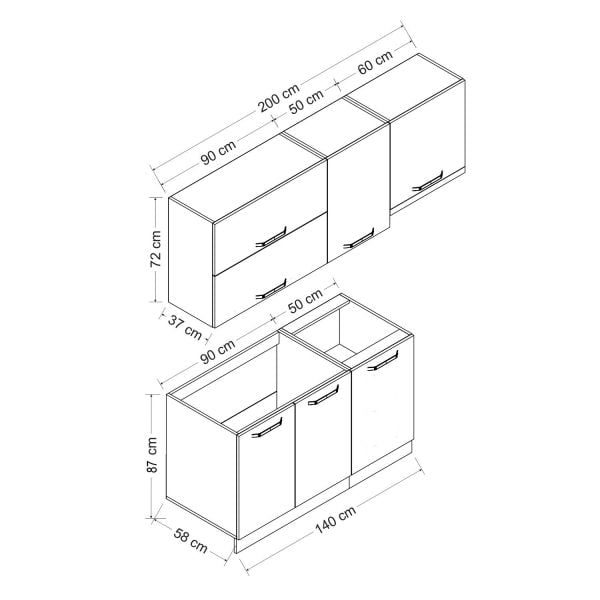 Minar 200 Cm Mutfak Dolabı Beyaz Dore 200-D7