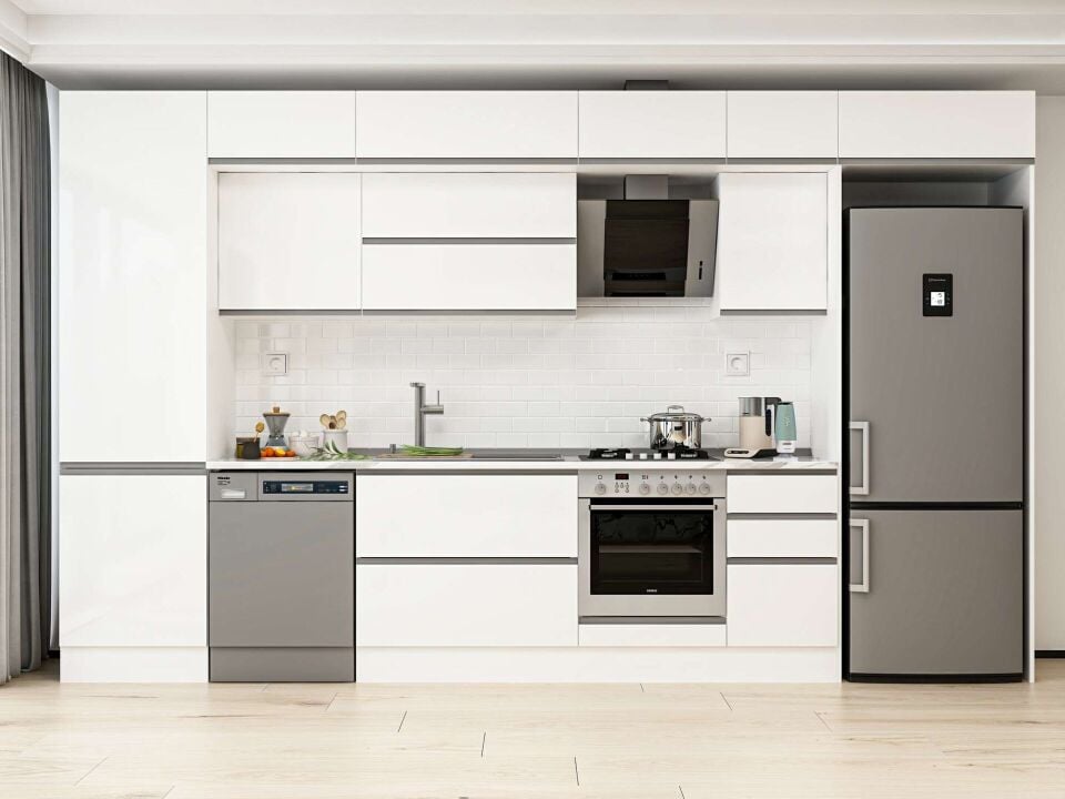 Alvinka 385X240 Cm High Gloss Mutfak Dolabı Mbb-E80B60S45-2 High Gloss | Beyaz - Mdf