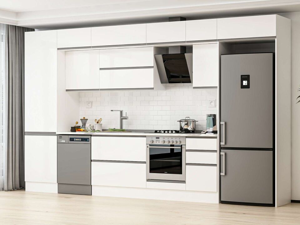 Alvinka 385X240 Cm High Gloss Mutfak Dolabı Mbb-E80B60S45-2 High Gloss | Beyaz - Mdf