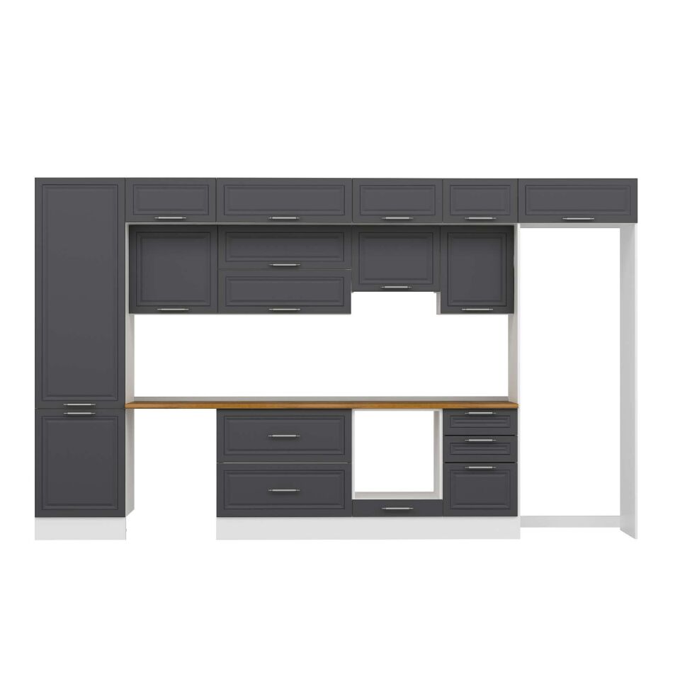 Alvinka 390X240 Cm Klasik Mebran Mutfak Dolabı Mbb-E80B60S50-1 Mebran | Antrasit - Suntalam