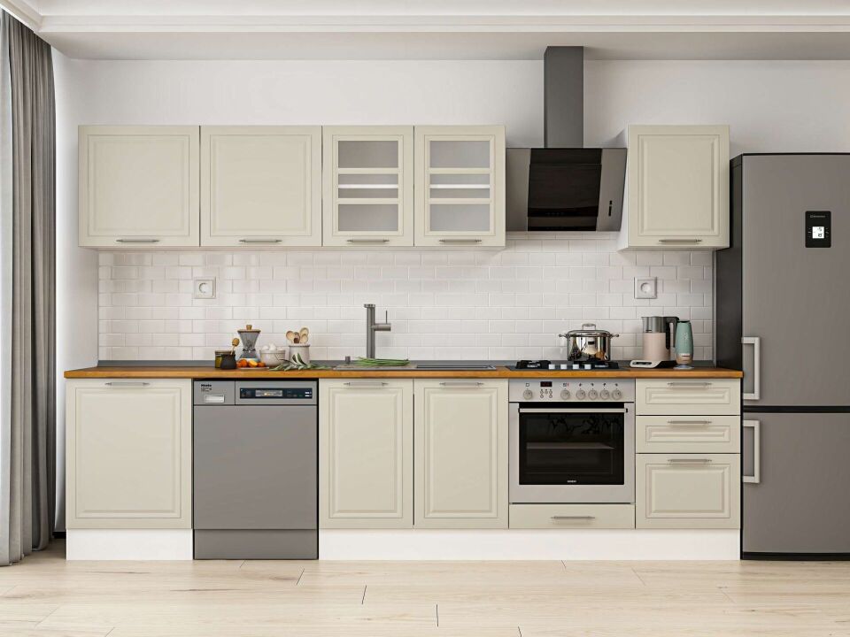 Alvinka 320X210 Cm Klasik Mebran Mutfak Dolabı M-E90S60S50-3 Mebran | Kumtaşı - Mdf