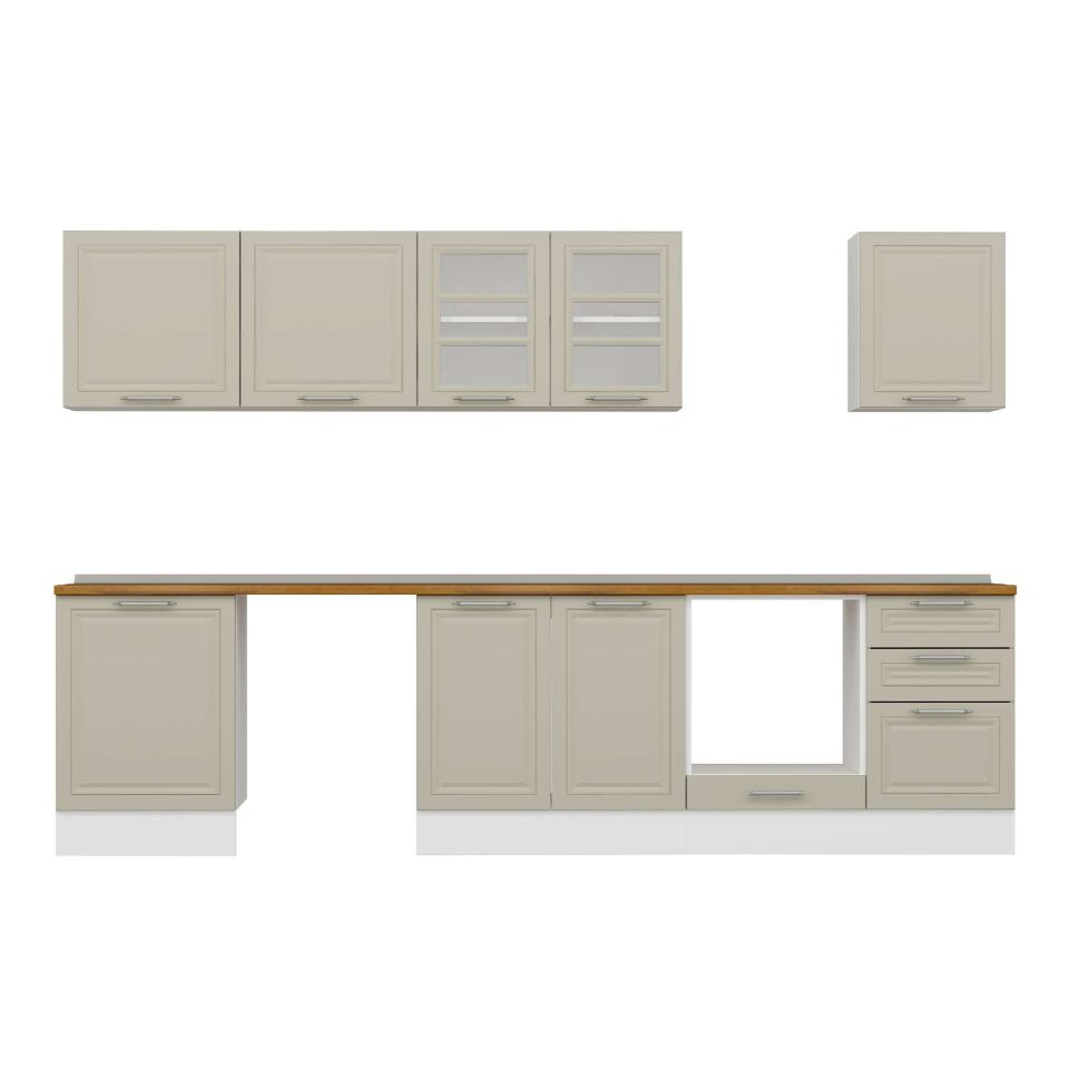 Alvinka 320X210 Cm Klasik Mebran Mutfak Dolabı M-E90S60S50-3 Mebran | Kumtaşı - Mdf