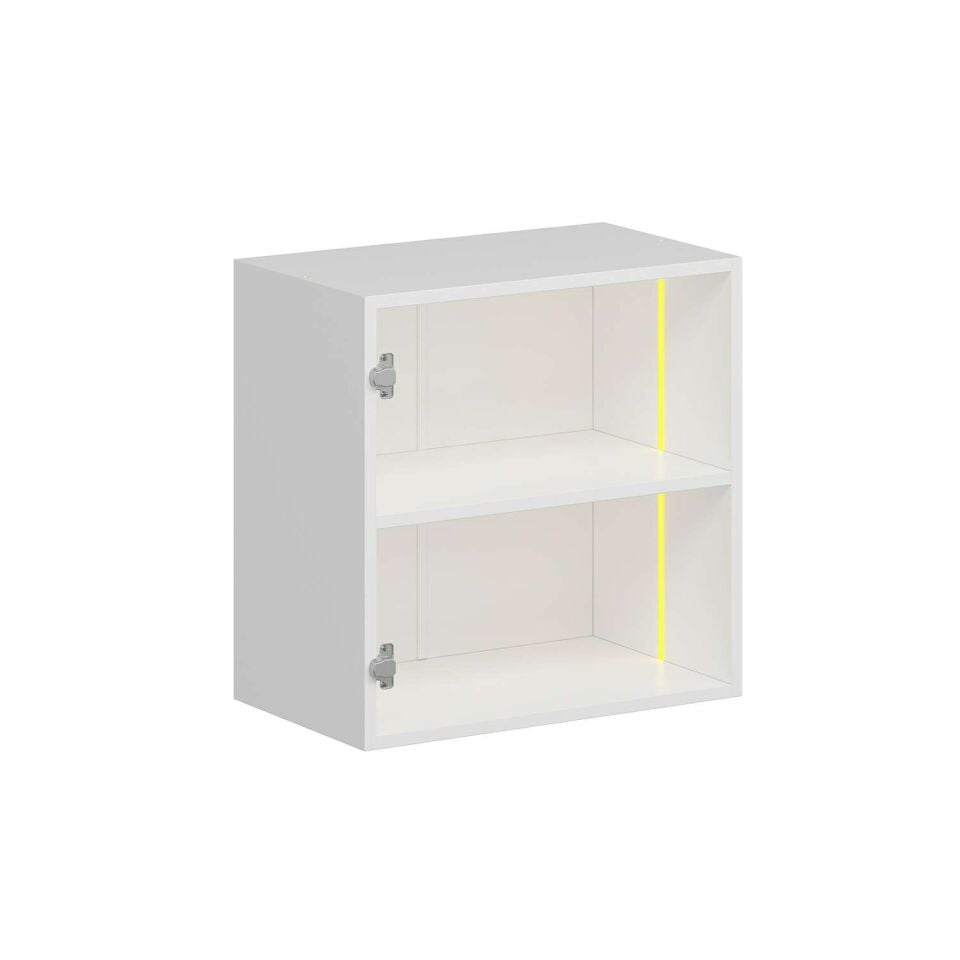 Alvinka Mutfak Ledli Modül Üst 1Dk1R 60-H60Cm Mbr C Cam  Beyaz  Beyaz Mdf Gövde