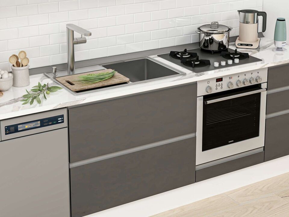 Alvinka 385X240 Cm High Gloss Mutfak Dolabı Mbb-E80B60S45-2 High Gloss | Antrasit - Suntalam