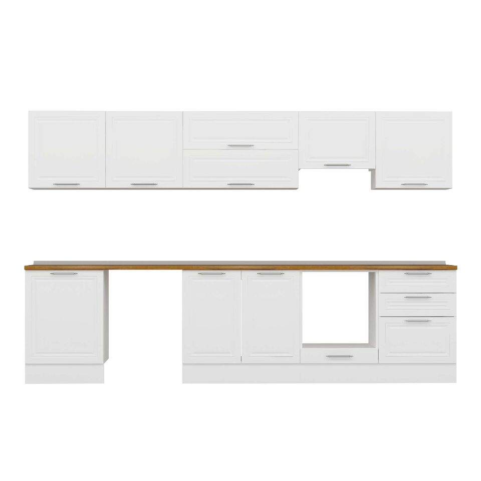 Alvinka 330X210 Cm Klasik Mebran Mutfak Dolabı M-E90S60S60-1 Mebran | Beyaz - Suntalam