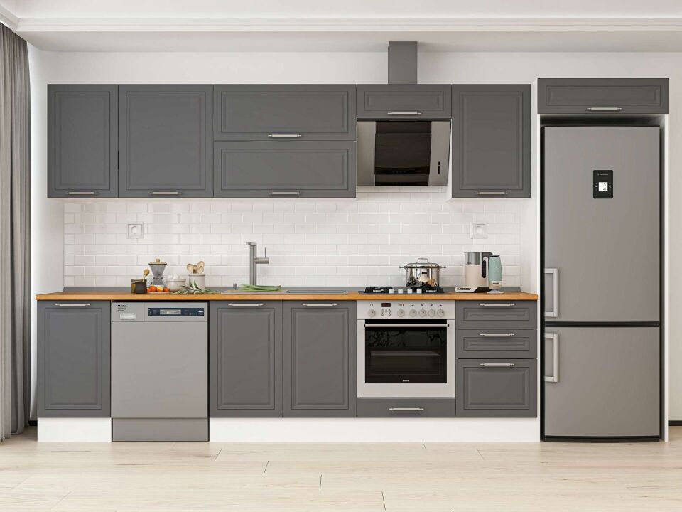 Alvinka 385X222 Cm Klasik Mebran Mutfak Dolabı Mb-E90S45S50-2 Mebran | Antrasit - Mdf