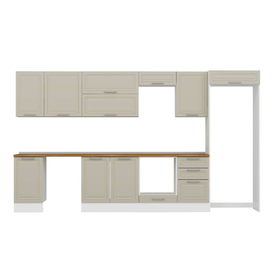 Alvinka 385X222 Cm Klasik Mebran Mutfak Dolabı Mb-E90S45S50-2 Mebran | Kumtaşı - Mdf