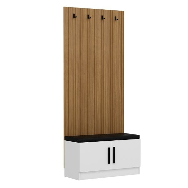 Minar Kale Dekor Panel Ayakkabılık Minderli Beyaz Beyaz